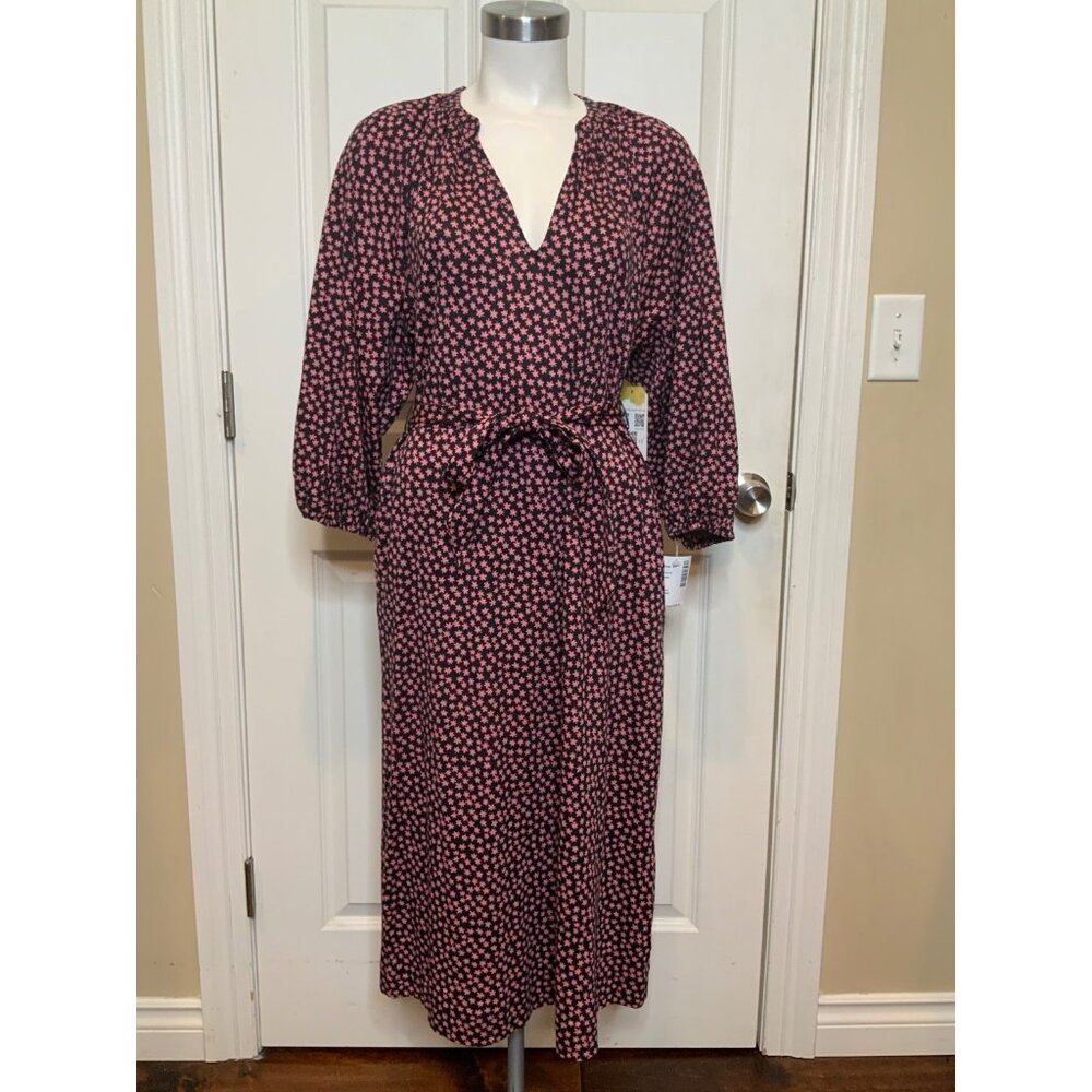 Boden Black & Pink Floral Patterned Midi Dress, Size 6P, NWT! $168.00